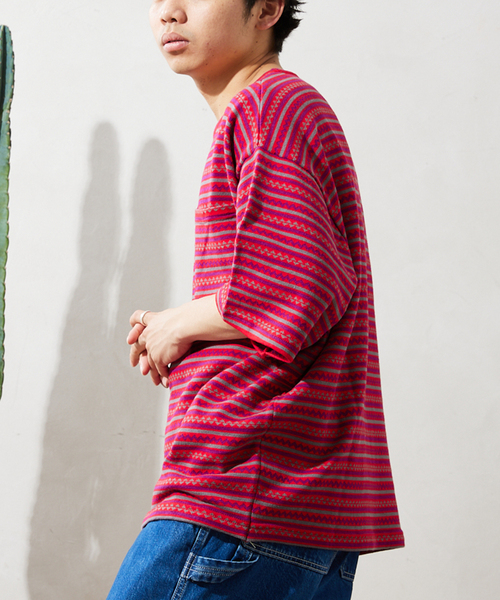 JOURNAL STANDARD relume(ジャーナルスタンダード レリューム)の「CALIFORNIA ジャガードボーダーTシャツ(Tシャツ/カットソー・メンズ・ホワイト/ブラウン/ボルドー・MEDIUM/LARGE)」の19枚目の写真