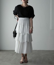 【Anss.me】ギャザーティアードロングスカート