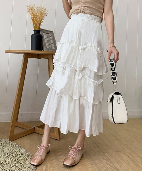 Anss.me（アンスミー）の「【Anss.me】ギャザーティアードロングスカート（スカート・レディース・ブラック/ホワイト・FREE）」の15枚目の写真