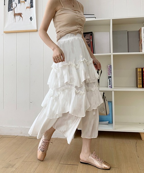 Anss.me（アンスミー）の「【Anss.me】ギャザーティアードロングスカート（スカート・レディース・ブラック/ホワイト・FREE）」の3枚目の写真