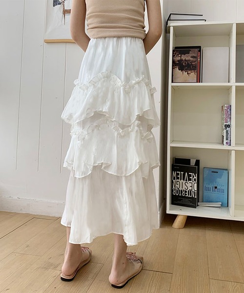 Anss.me（アンスミー）の「【Anss.me】ギャザーティアードロングスカート（スカート・レディース・ブラック/ホワイト・FREE）」の9枚目の写真