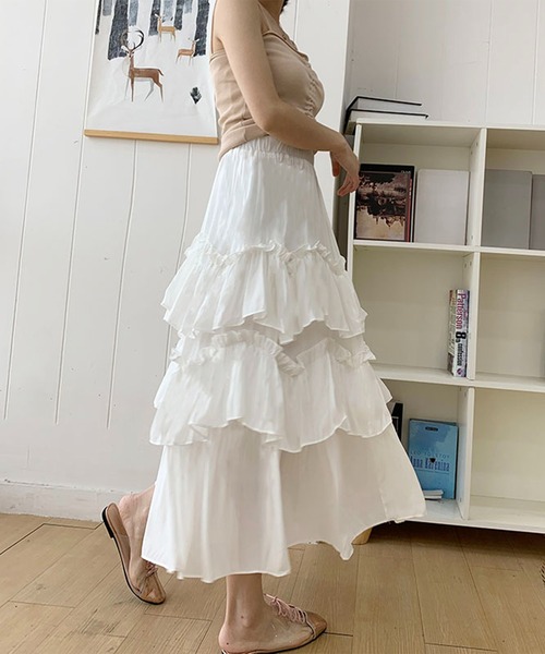 Anss.me（アンスミー）の「【Anss.me】ギャザーティアードロングスカート（スカート・レディース・ブラック/ホワイト・FREE）」の13枚目の写真