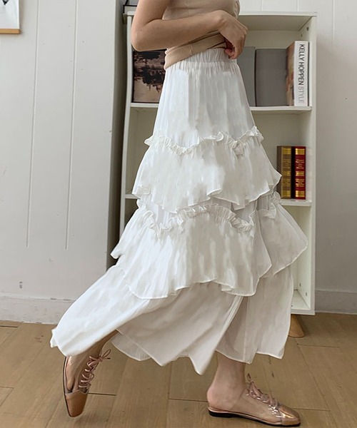 Anss.me（アンスミー）の「【Anss.me】ギャザーティアードロングスカート（スカート・レディース・ブラック/ホワイト・FREE）」の18枚目の写真