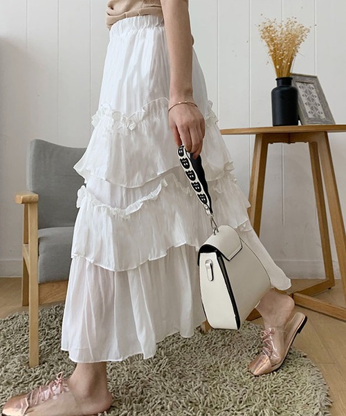 Anss.me（アンスミー）の「【Anss.me】ギャザーティアードロングスカート（スカート・レディース・ブラック/ホワイト・FREE）」の16枚目の写真