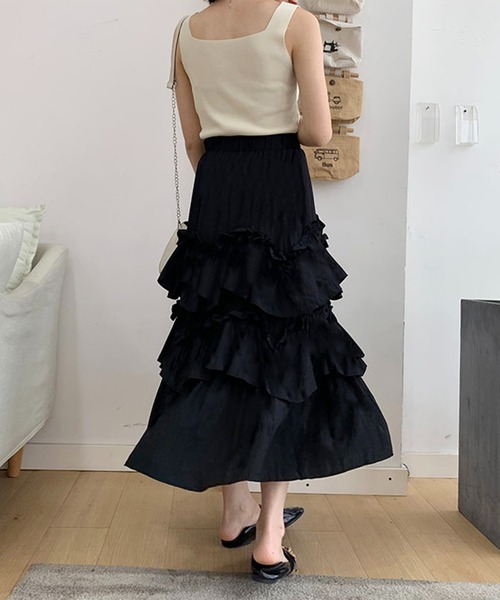 Anss.me（アンスミー）の「【Anss.me】ギャザーティアードロングスカート（スカート・レディース・ブラック/ホワイト・FREE）」の17枚目の写真