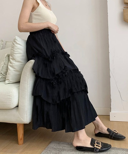 Anss.me（アンスミー）の「【Anss.me】ギャザーティアードロングスカート（スカート・レディース・ブラック/ホワイト・FREE）」の14枚目の写真