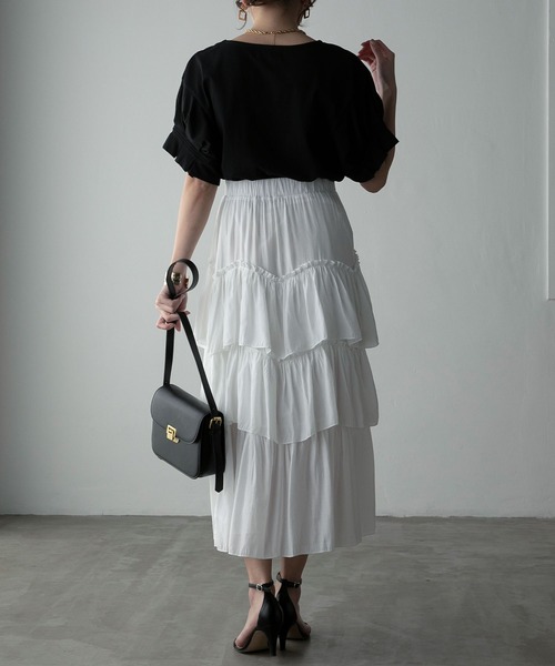 Anss.me（アンスミー）の「【Anss.me】ギャザーティアードロングスカート（スカート・レディース・ブラック/ホワイト・FREE）」の19枚目の写真