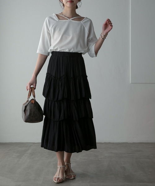 Anss.me（アンスミー）の「【Anss.me】ギャザーティアードロングスカート（スカート・レディース・ブラック/ホワイト・FREE）」の20枚目の写真