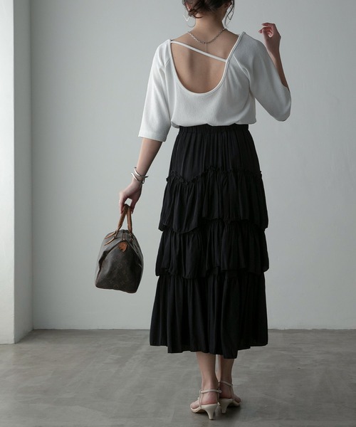 Anss.me（アンスミー）の「【Anss.me】ギャザーティアードロングスカート（スカート・レディース・ブラック/ホワイト・FREE）」の21枚目の写真