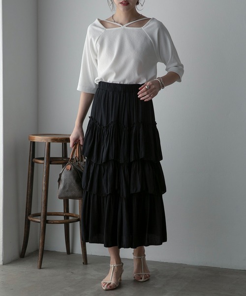 Anss.me（アンスミー）の「【Anss.me】ギャザーティアードロングスカート（スカート・レディース・ブラック/ホワイト・FREE）」の22枚目の写真