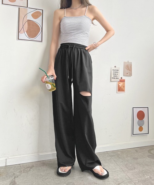Futier land(フューティアランド)の「カットワイドパンツ(その他パンツ・レディース・杢グレー/イエロー/ブラック・FREE)」の1枚目の写真