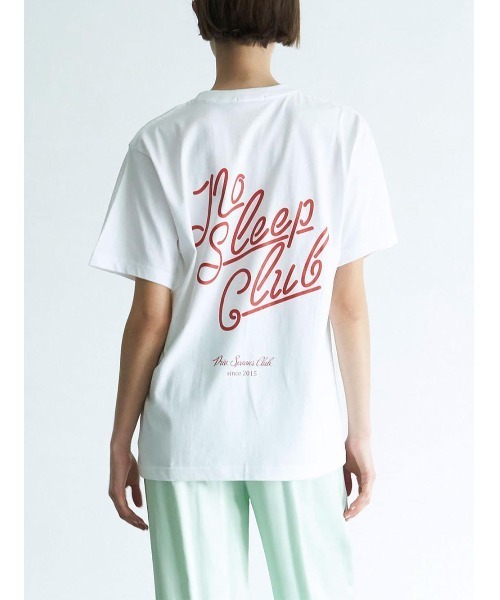 Priv. Spoons Club（プライベートスプーンズクラブ）の「NoSleepClub ロゴプリント半袖Tシャツ（ユニセックス）（Tシャツ/カットソー・レディース・ホワイト×レッド/ピンク/ネイビー/ホワイト×ネイビー/ホワイト×グリーン/ホワイト×ピンク・0(S)/1(M)/2(L)）」の2枚目の写真