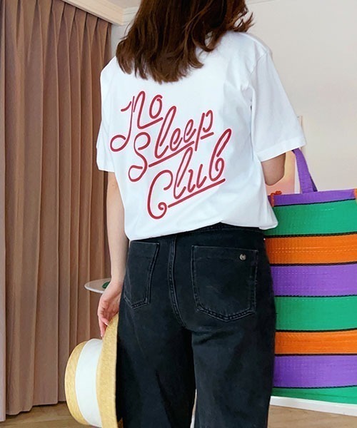 Priv. Spoons Club（プライベートスプーンズクラブ）の「NoSleepClub ロゴプリント半袖Tシャツ（ユニセックス）（Tシャツ/カットソー・レディース・ホワイト×レッド/ピンク/ネイビー/ホワイト×ネイビー/ホワイト×グリーン/ホワイト×ピンク・0(S)/1(M)/2(L)）」の15枚目の写真
