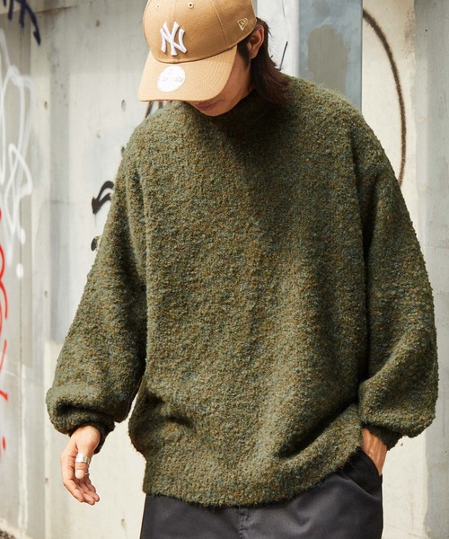 MONO-MART(モノマート)の「【retock's】ループヤーン ビッグシルエットモックネックニット(ニット/セーター・レディース・ブラック/アイボリー/グレイッシュベージュ/オリーブ/ワイン/ブルー/ブラウン/チャコール/ネイビー・M/L)」の6枚目の写真