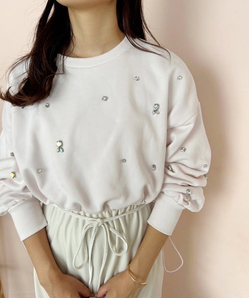 one after another NICE CLAUP（ワンアフターアナザーナイスクラップ）の「裾ドロスト/アソートショートスウェット（スウェット・レディース・ライトピンク/オフホワイト/オートミール・FREE）」の4枚目の写真