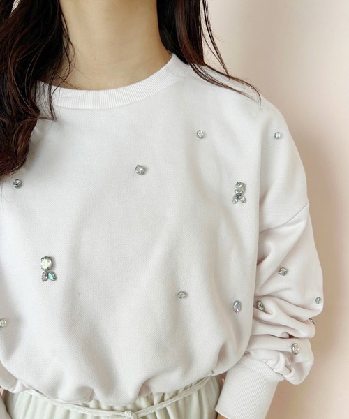 one after another NICE CLAUP（ワンアフターアナザーナイスクラップ）の「裾ドロスト/アソートショートスウェット（スウェット・レディース・ライトピンク/オフホワイト/オートミール・FREE）」の5枚目の写真