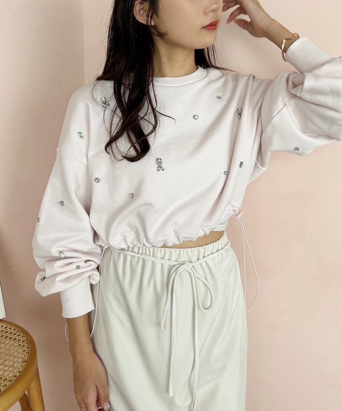 one after another NICE CLAUP（ワンアフターアナザーナイスクラップ）の「裾ドロスト/アソートショートスウェット（スウェット・レディース・ライトピンク/オフホワイト/オートミール・FREE）」の6枚目の写真