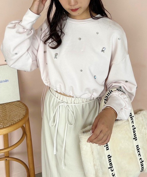 one after another NICE CLAUP（ワンアフターアナザーナイスクラップ）の「裾ドロスト/アソートショートスウェット（スウェット・レディース・ライトピンク/オフホワイト/オートミール・FREE）」の7枚目の写真