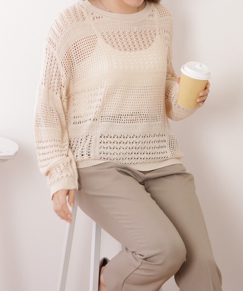 Lace Ladies(レースレディース)の「透かし編みコンパクトニット長袖プルオーバー(ニット/セーター・レディース・アイボリー・M/XL)」の7枚目の写真