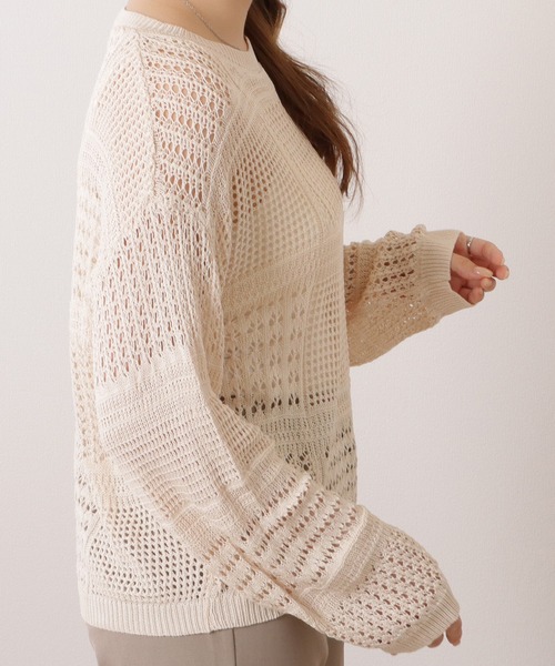 Lace Ladies(レースレディース)の「透かし編みコンパクトニット長袖プルオーバー(ニット/セーター・レディース・アイボリー・M/XL)」の8枚目の写真