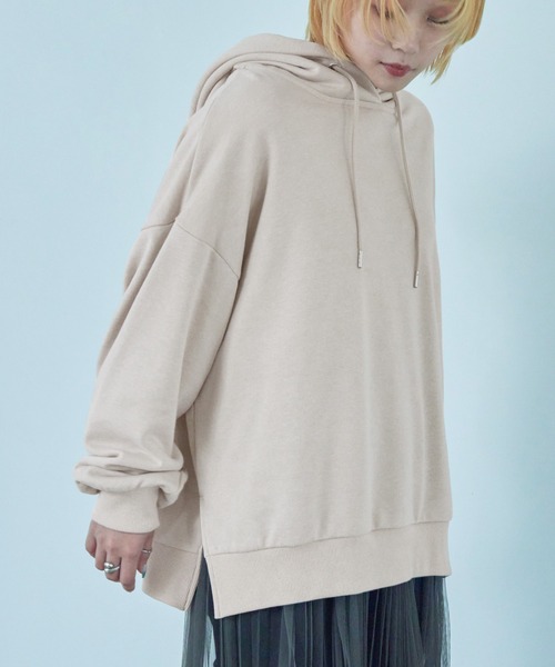 Fashion Letter(ファッションレター)の「裏毛フーディーパーカー(パーカー・レディース・ブラック/ベージュ/ブルー/アイボリー/ピンクベージュ・M)」の2枚目の写真