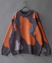 abstract pattern jacquard knitting crew neck sweater/抽象柄 ジャガード ニット クルーネック セーター/ニット/総柄