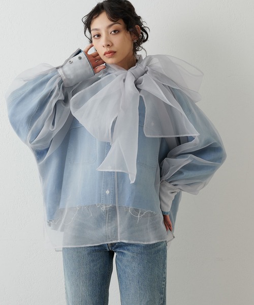 Whim Gazette(ウィムガゼット)の「オーガンジーボウブラウス(シャツ/ブラウス・レディース・ブラック/グレー・FREE)」の5枚目の写真