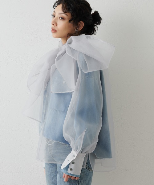 Whim Gazette(ウィムガゼット)の「オーガンジーボウブラウス(シャツ/ブラウス・レディース・ブラック/グレー・FREE)」の6枚目の写真