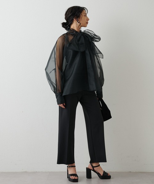 Whim Gazette オーガンザボウブラウス 黒 24AW 長袖 Whim