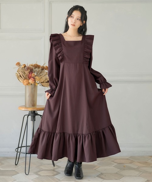 Newlyme（ニューリーミー）の「バックリボンマキシワンピース（ワンピース・レディース・ブラック/ブラウン/ネイビー・MEDIUM/XX-LARGE/X-LARGE/LARGE）」の2枚目の写真