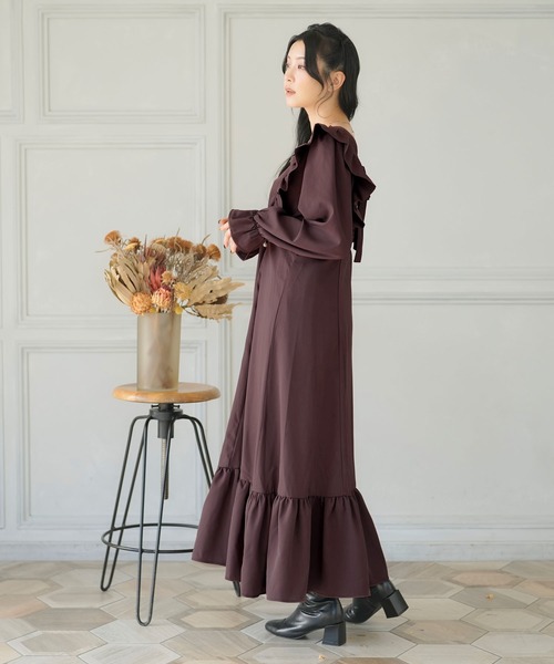 Newlyme（ニューリーミー）の「バックリボンマキシワンピース（ワンピース・レディース・ブラック/ブラウン/ネイビー・MEDIUM/XX-LARGE/X-LARGE/LARGE）」の10枚目の写真