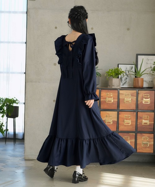 Newlyme（ニューリーミー）の「バックリボンマキシワンピース（ワンピース・レディース・ブラック/ブラウン/ネイビー・MEDIUM/XX-LARGE/X-LARGE/LARGE）」の15枚目の写真