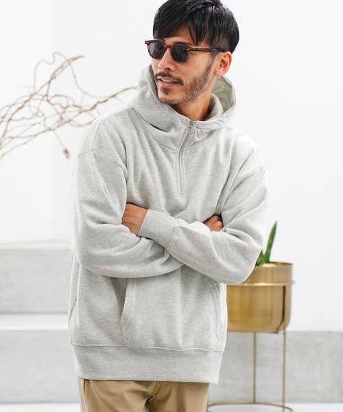 jiggys shop(ジギーズショップ)の「綿タッチ裏起毛フーディー ハーフZIPパーカー(パーカー・メンズ・ブラック/グレー系その他/杢グレー/グレー/パープル・MEDIUM/LARGE/X-LARGE)」の4枚目の写真