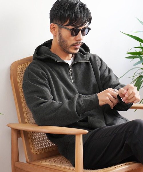 jiggys shop(ジギーズショップ)の「綿タッチ裏起毛フーディー ハーフZIPパーカー(パーカー・メンズ・ブラック/グレー系その他/杢グレー/グレー/パープル・MEDIUM/LARGE/X-LARGE)」の5枚目の写真