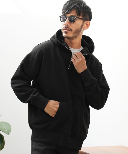 jiggys shop(ジギーズショップ)の「綿タッチ裏起毛フーディー ハーフZIPパーカー(パーカー・メンズ・ブラック/グレー系その他/杢グレー/グレー/パープル・MEDIUM/LARGE/X-LARGE)」の3枚目の写真