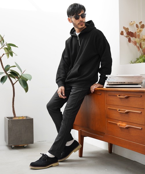 jiggys shop(ジギーズショップ)の「綿タッチ裏起毛フーディー ハーフZIPパーカー(パーカー・メンズ・ブラック/グレー系その他/杢グレー/グレー/パープル・MEDIUM/LARGE/X-LARGE)」の14枚目の写真