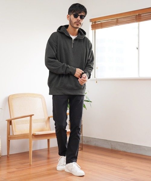 jiggys shop(ジギーズショップ)の「綿タッチ裏起毛フーディー ハーフZIPパーカー(パーカー・メンズ・ブラック/グレー系その他/杢グレー/グレー/パープル・MEDIUM/LARGE/X-LARGE)」の10枚目の写真
