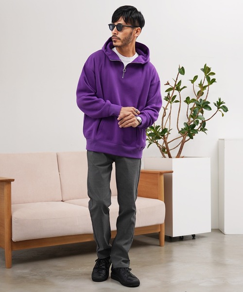 jiggys shop(ジギーズショップ)の「綿タッチ裏起毛フーディー ハーフZIPパーカー(パーカー・メンズ・ブラック/グレー系その他/杢グレー/グレー/パープル・MEDIUM/LARGE/X-LARGE)」の15枚目の写真