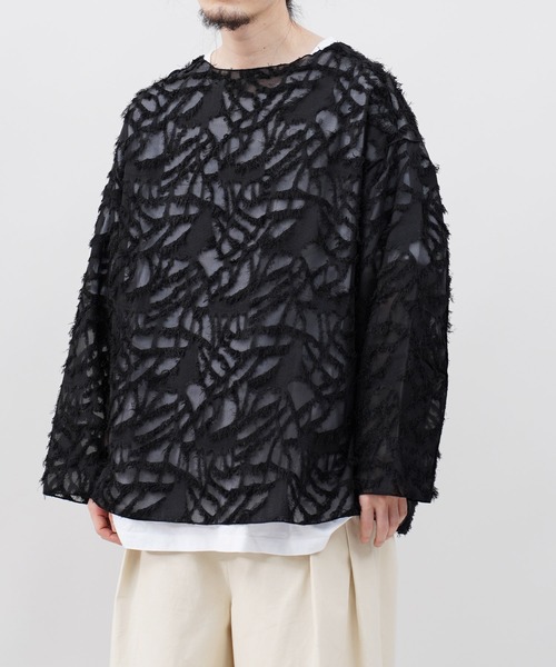 Aphlotus(アプロタス)の「ボートネック シアープルオーバー フリンジ(Tシャツ/カットソー・メンズ・アイボリー/ブラック・LARGE/MEDIUM/SMALL)」の3枚目の写真