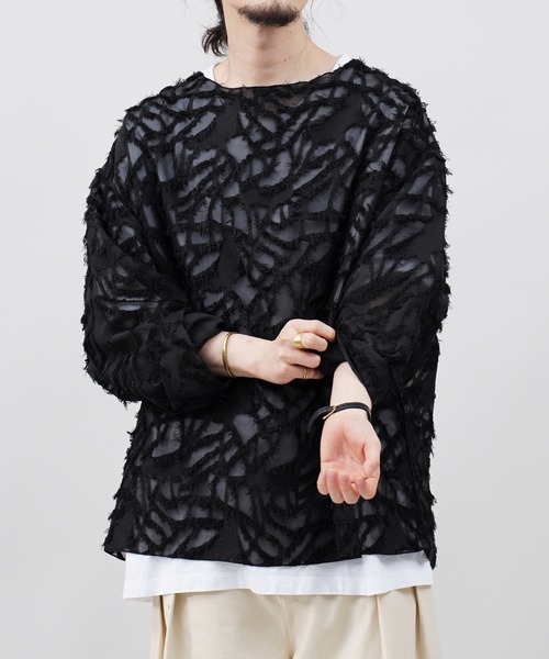 Aphlotus(アプロタス)の「ボートネック シアープルオーバー フリンジ(Tシャツ/カットソー・メンズ・アイボリー/ブラック・LARGE/MEDIUM/SMALL)」の4枚目の写真