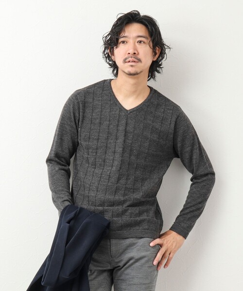 Stutostein Nolley's（シュテットシュタインノーリーズ）の「12ゲージリンクス Vネックニット（ニット/セーター・メンズ・グレイッシュブルー/ダークネイビー/チャコールグレー・M/L）」の19枚目の写真