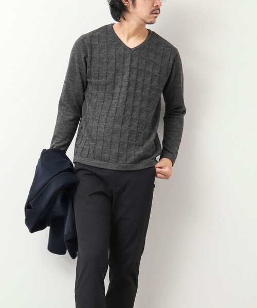 Stutostein Nolley's（シュテットシュタインノーリーズ）の「12ゲージリンクス Vネックニット（ニット/セーター・メンズ・グレイッシュブルー/ダークネイビー/チャコールグレー・M/L）」の18枚目の写真