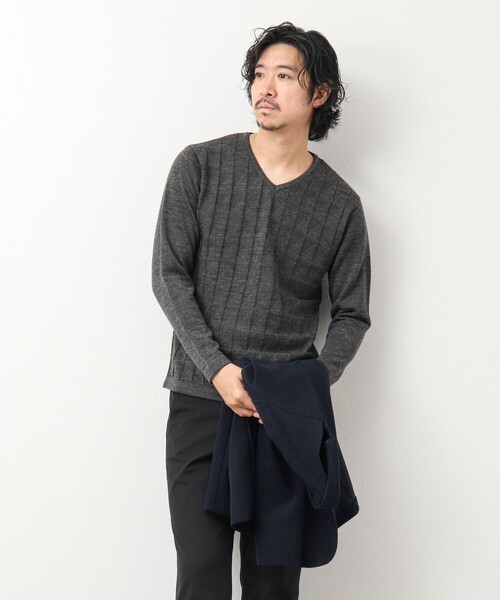 Stutostein Nolley's（シュテットシュタインノーリーズ）の「12ゲージリンクス Vネックニット（ニット/セーター・メンズ・グレイッシュブルー/ダークネイビー/チャコールグレー・M/L）」の17枚目の写真