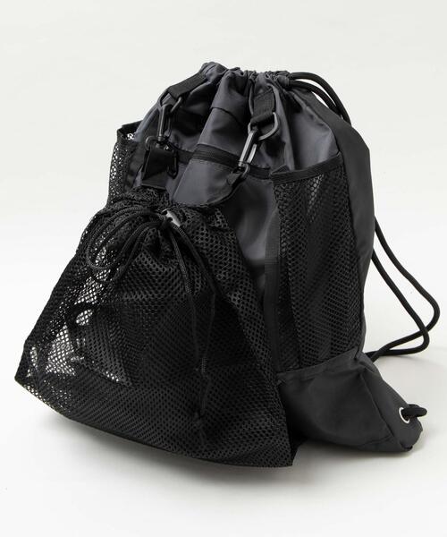 WEGO（ウィゴー）の「WEGO/メッシュ巾着付きナップサック（バックパック/リュック・レディース・ブラック/グレー・FREE）」の3枚目の写真