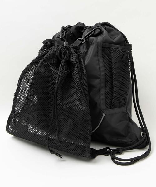 WEGO（ウィゴー）の「WEGO/メッシュ巾着付きナップサック（バックパック/リュック・レディース・ブラック/グレー・FREE）」の4枚目の写真