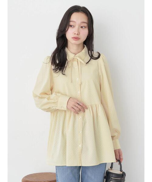 earth music&ecology（アースミュージックアンドエコロジー）の「リボン付き切り替えギャザーシャツチュニック（チュニック・レディース・イエロー/オフホワイト/ライトブルー・FREE）」の6枚目の写真