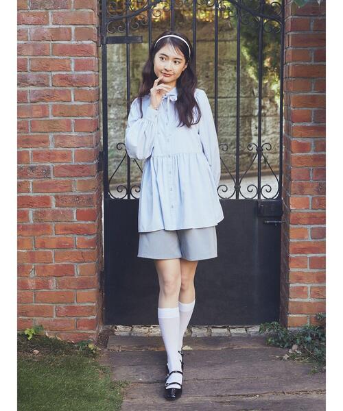 earth music&ecology（アースミュージックアンドエコロジー）の「リボン付き切り替えギャザーシャツチュニック（チュニック・レディース・イエロー/オフホワイト/ライトブルー・FREE）」の11枚目の写真