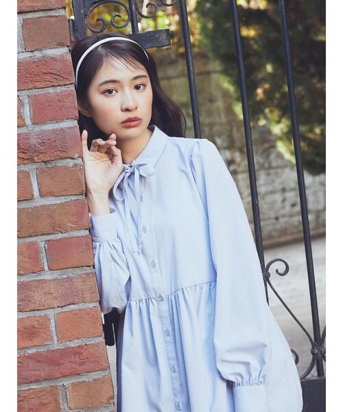 earth music&ecology（アースミュージックアンドエコロジー）の「リボン付き切り替えギャザーシャツチュニック（チュニック・レディース・イエロー/オフホワイト/ライトブルー・FREE）」の12枚目の写真