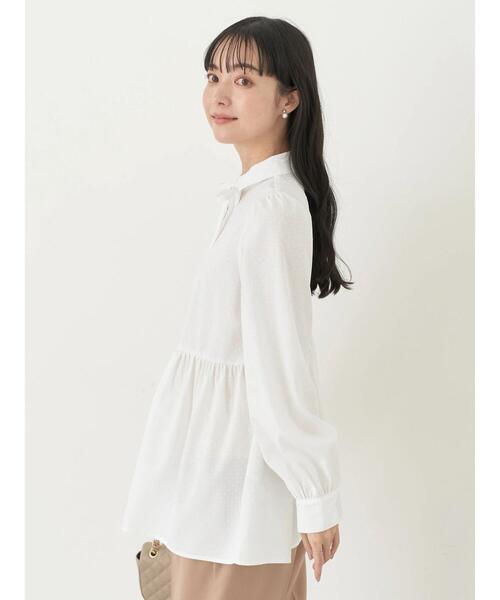 earth music&ecology（アースミュージックアンドエコロジー）の「リボン付き切り替えギャザーシャツチュニック（チュニック・レディース・イエロー/オフホワイト/ライトブルー・FREE）」の14枚目の写真