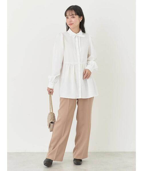 earth music&ecology（アースミュージックアンドエコロジー）の「リボン付き切り替えギャザーシャツチュニック（チュニック・レディース・イエロー/オフホワイト/ライトブルー・FREE）」の16枚目の写真